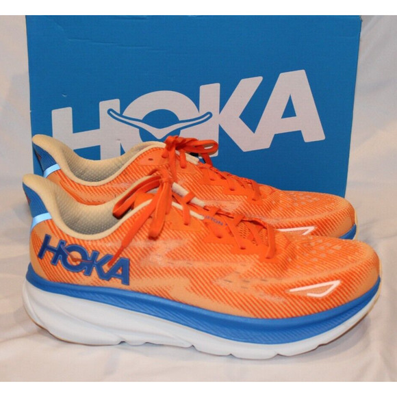 NIB Hoka One One Men's Clifton 9 Running Athletic Sneakers VOIM Orange Sz 12 NIB - Picture 1 of 5
